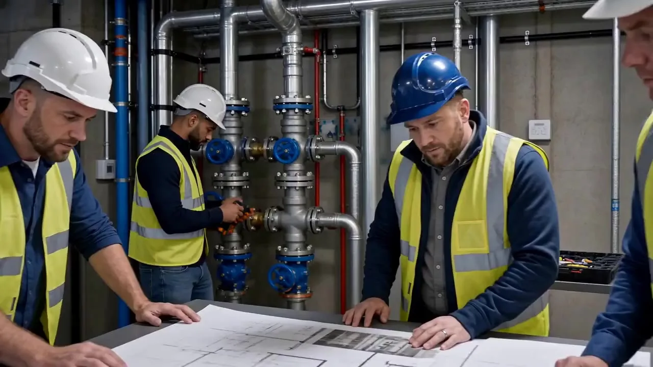 Illustrative contractor working on installed mechanical services